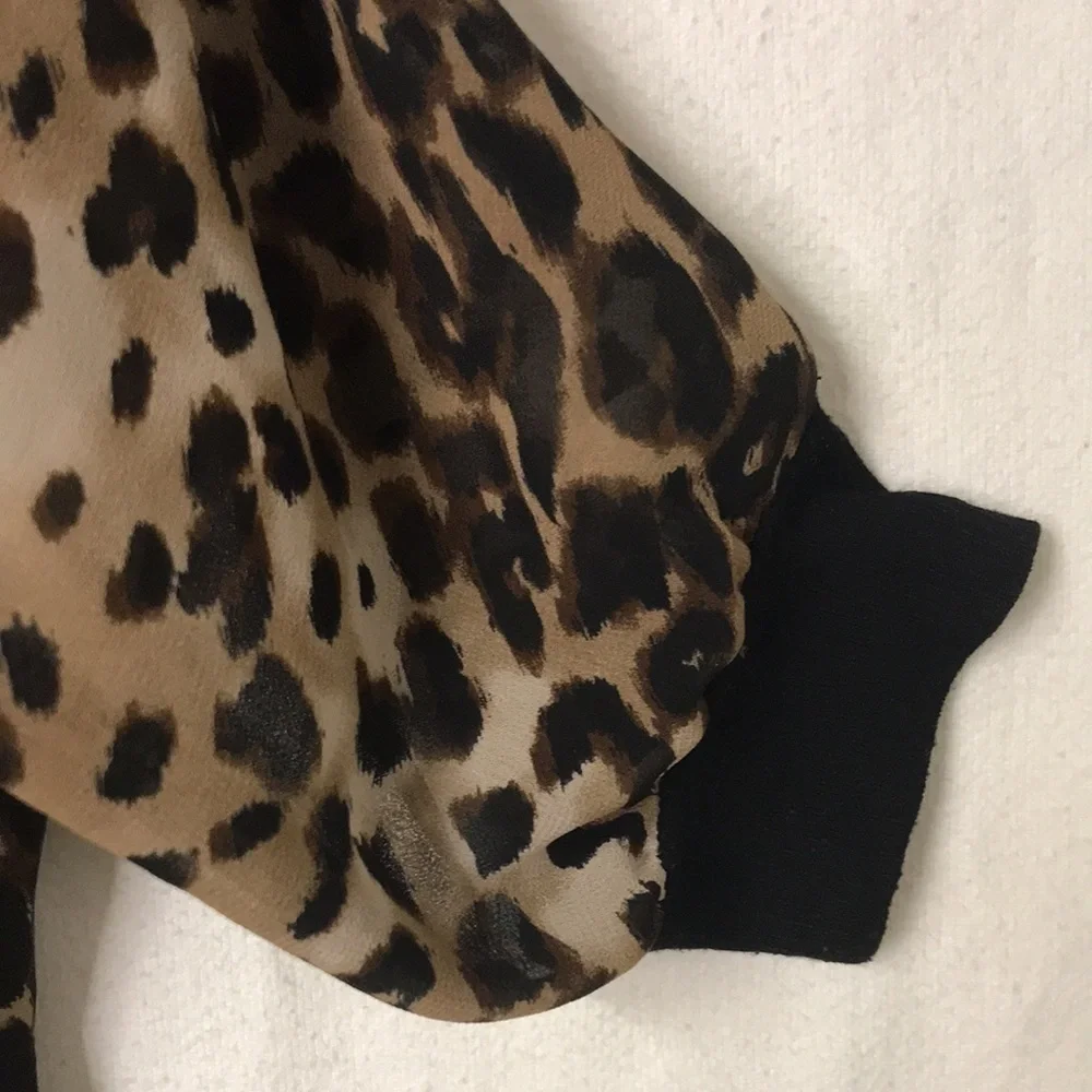 FOREVER 21 Women’s Sheer Blouse Top in Animal Print Dolman Sleeves Flowy Size S